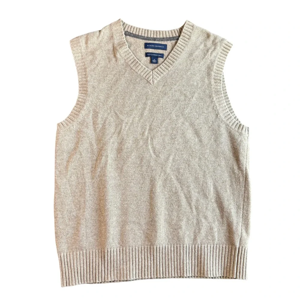 Banana Republic Mens Italian Yarn Sweater Vest Classic Preppy Small Tan Beige